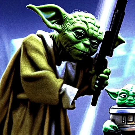 Prompt: Yoda fighting the Terminator