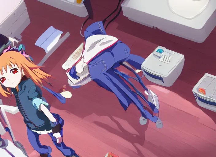 Image similar to anime screenshot pattern, an untidy room with laundry on the floor. original cute girl doing cute things / iyashike / slice life gainax 4 k ultrahd award winning