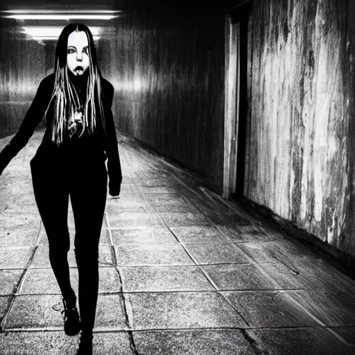 Image similar to extremely skinny scary billie eilish chasing you at night creepypasta