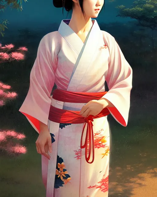 Image similar to a beautiful okinawa girl wear elegant yukata in festival | | summer night, realistic shaded, pleasant face, good looking, fine details, 4 k realistic, cryengine, realistic shaded lighting poster by greg rutkowski, magali villeneuve, artgerm, jeremy lipkin and michael garmash and rob rey