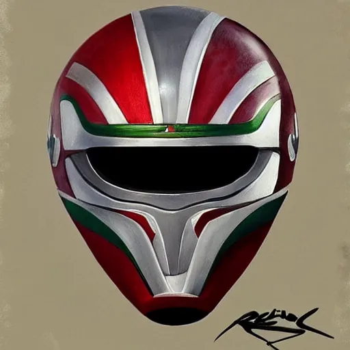 Image similar to a realistic painting by Raffaello Sanzi Power Rangers helmet, based on a puma, Inca themed smooth,Sharp focus, fanart best Artstation