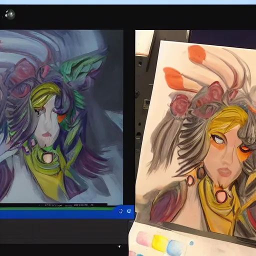 Prompt: twitch stream com _ poser doing a livestream, painting