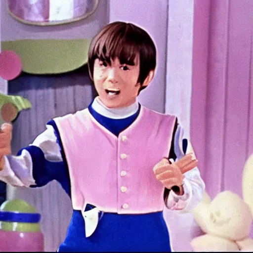 Image similar to a film still of Tooru from jojolion in willy wonka and the chocolate factory(1971)