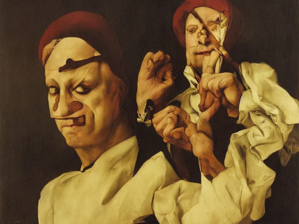 Prompt: portrait of circus performer. painting by georges de la tour, jan van eyck, august sander.