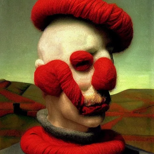 Image similar to portrait photo of a wool sock with giant eyes, face made from pixels and voxels, extremely high details, realistic, by Giuseppe Arcimboldo, Edward Hopper, Rene Margitte