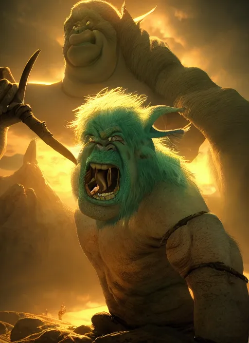 Image similar to troll ogre ultra detailed fantasy, elden ring, realistic, dnd character portrait, full body, dnd, rpg, lotr game design fanart by concept art, behance hd, artstation, deviantart, global illumination radiating a glowing aura global illumination ray tracing hdr render in unreal engine 5