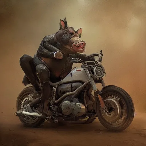 Prompt: 🐷 motorcycle,digital Art,greg rutkowski, trending on artstation, cinematic