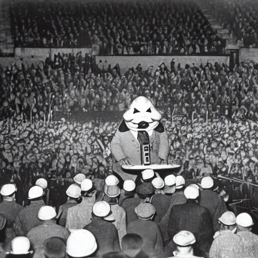 Image similar to pizza the hut speaking to thousands at a rally in Nuremberg 1939