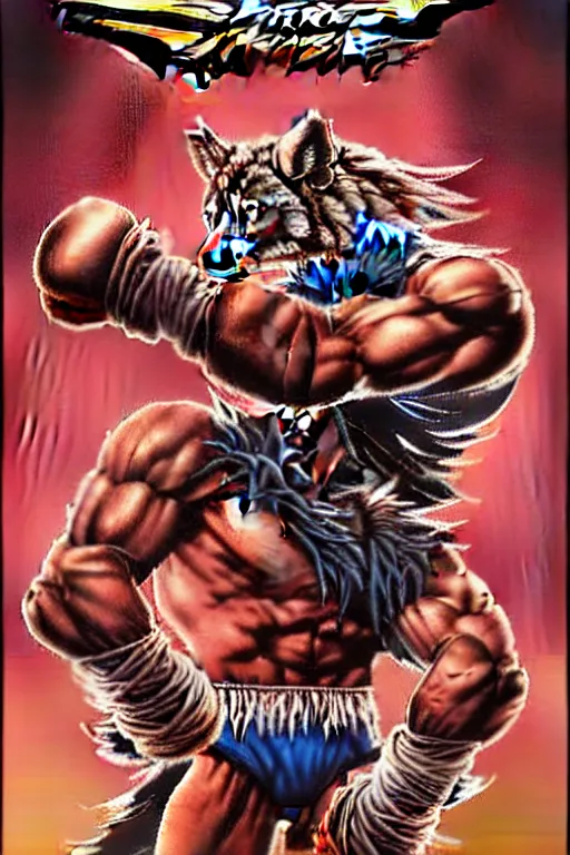 Prompt: extreme long shot. 8 bit nes graphics. antropomorphic muscular masculine wolf. kickboxer fighter, in shorts. wolf head. streetfighter, contra. fine details, very sharp, art from nes game cartridge, 8 0's, vhs artefacts, vaporwave style, marc simonetti and hermann nitsch