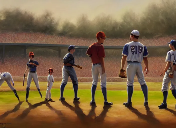 Image similar to field of dreams baseball game, oil painting by jama jurabaev, extremely detailed, brush hard, artstation, for aaa game, high quality, brush stroke