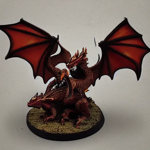 Prompt: “fire breathing dragon, warhammer miniature”