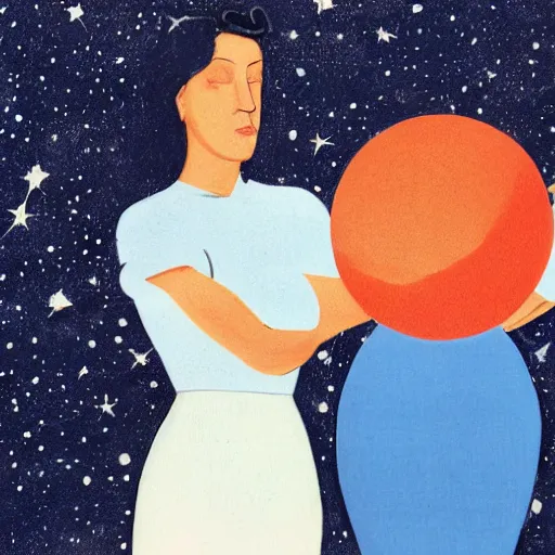 Prompt: woman and man against the background of the planet mercury in blue and white