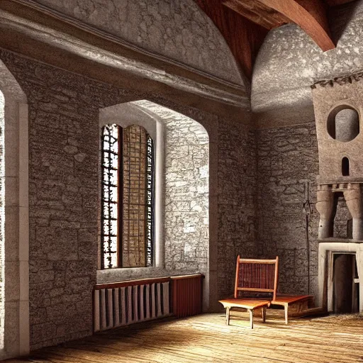 Image similar to medieval castle room interior,point of view,realistic
