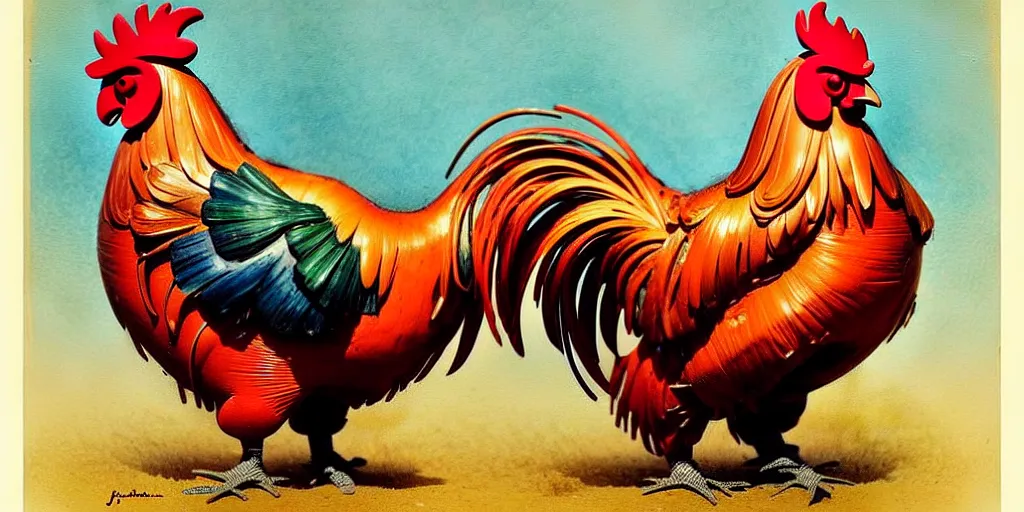 Prompt: ( ( ( ( ( 1 9 5 0 s retro future robot rooster. colourful. ) ) ) ) ) by jean - baptiste monge!!!!!!!!!!!!!!!!!!!!!!!!!!!!!!