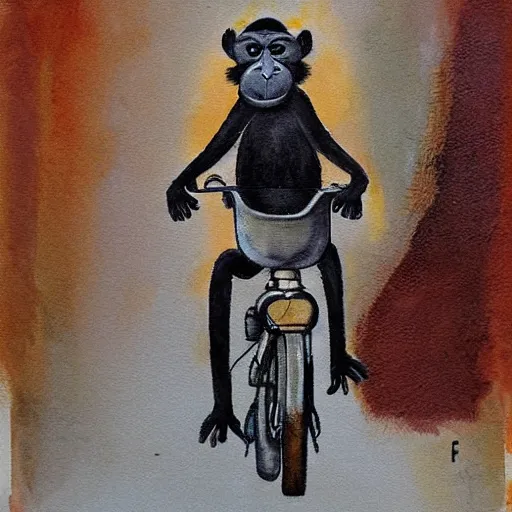 Prompt: a monkey riding a bike by francesca filomena