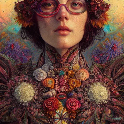 Image similar to hyper detailed masterpiece, floral pattern, jean giraud, digital art painting, lightwave punk aesthetic, psychedelic, artgerm, donato giancola, tom bagshaw