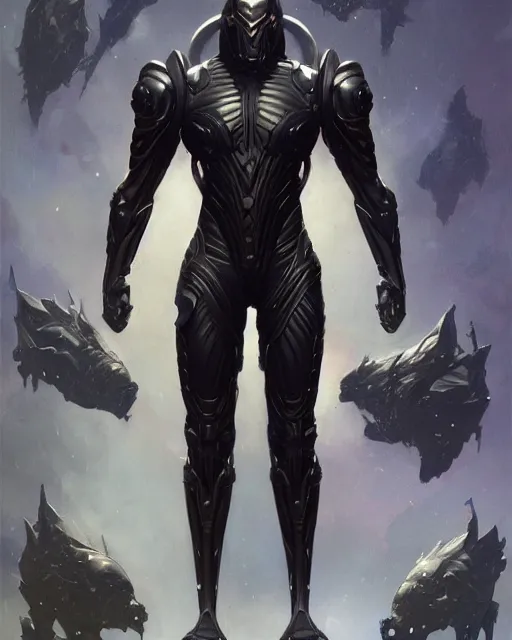 Image similar to sleek wiry muscular male smooth black pearlescent scifi armor, by greg rutkowski and mark brookes and jim burns and tom bagshaw and magali villeneuve, trending on artstation