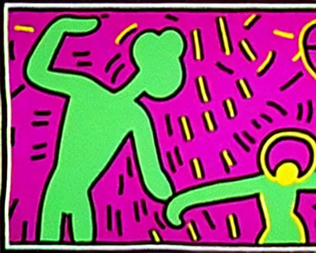 Prompt: lady diana, artwork by keith haring