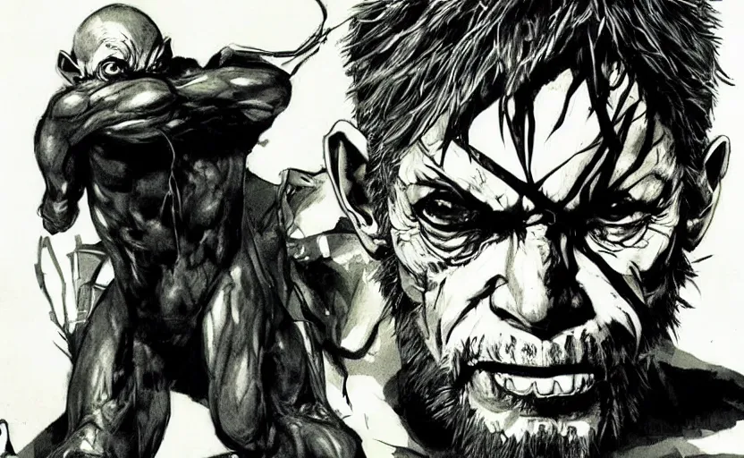 Image similar to yoji shinkawa drawing of gollum, metal gear solid