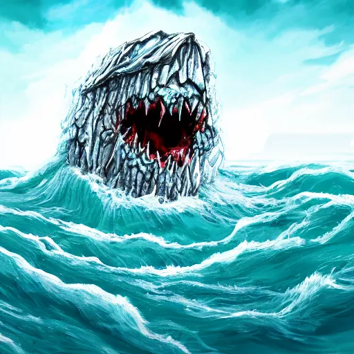 Prompt: monster made of water rising out of the ocean, 4 k, digital art