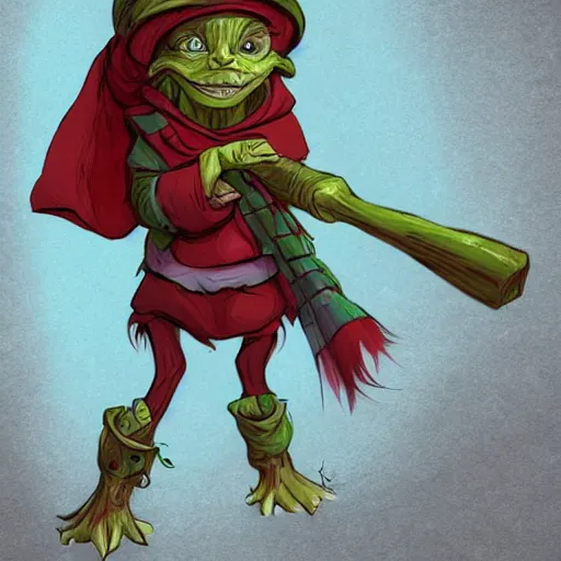 Prompt: Cute Goblin Cleric Girl with large expressive eyes and a red scarf, hatched ear, green skin, by Luke Pearson, Cornelia Geppert, digital illustration, comic style, cartoon style, concept art