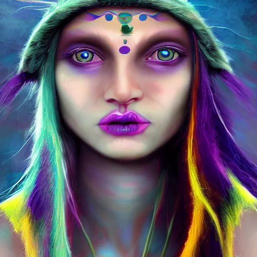 Prompt: indigenous elf with light blue eyes wearing a nose ring and long purple hair digital art, irina french, heraldo ortega, mandy jurgens, golden ratio, art canvas, award winning, masterpiece trending on artstation 8 k 1 5 0 mpx