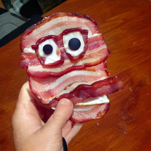 Prompt: bacon in the shape of kevin bacon