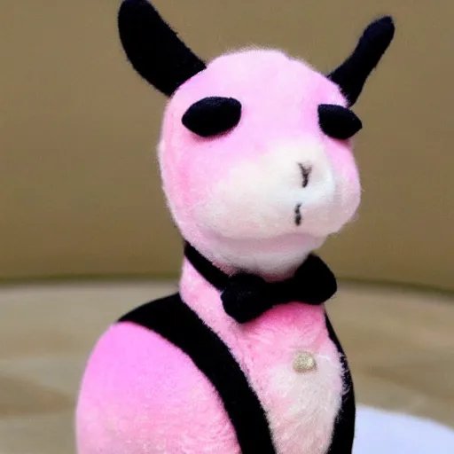 Image similar to pink alpaca wearing a tuxedo by Hayao Miyazaki and Tsubaki Izumi, beautiful, colorful