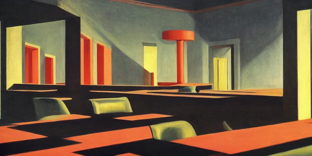 Prompt: twin peak's the black lodge by edward hopper,