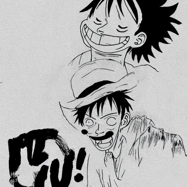 Image similar to [ luffy mustache ] ( black and white )