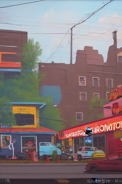 Image similar to Kensington Market, Toronto; oil on canvas by Klaus Bürgle and Imperial Boy and Simon Stålenhag;