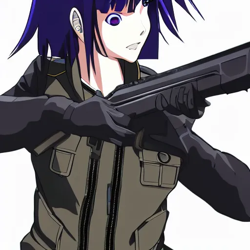 Image similar to Anime Major motoko kusanagi in all black uniform wielding a rifle, digital art