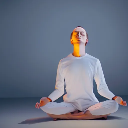 Image similar to a meditating person whose forehead is illuminated by a bright white light