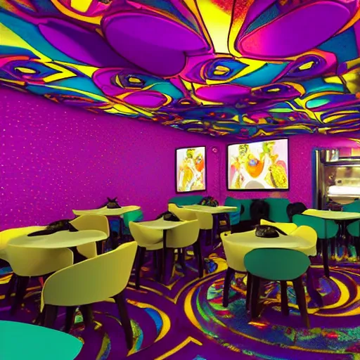 Image similar to Taco Bell dining room DMT trip visuals