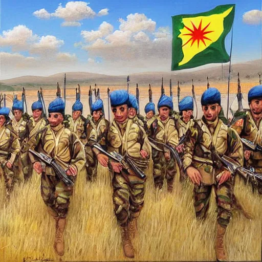 Image similar to a beautiful complex painting of a military of the kurdish army