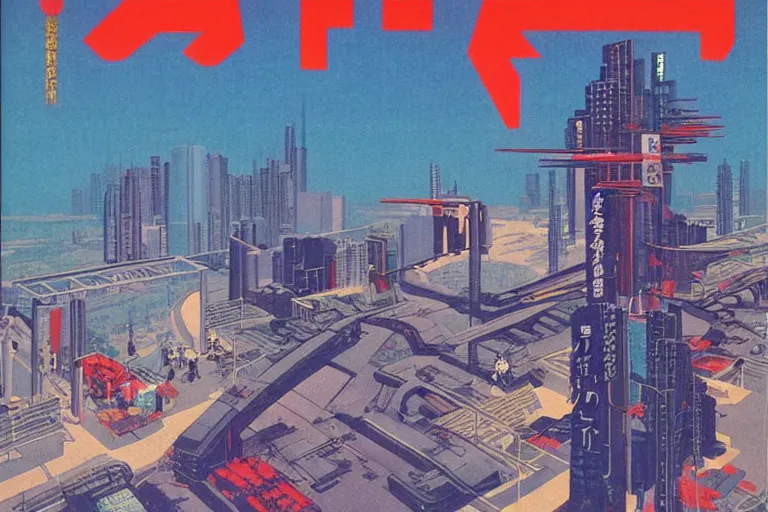 Image similar to 1 9 7 9 omni cover of a japanese park surrounded by a tall defense wall in the middle of neo - tokyo. art in cyberpunk style by dali, and vincent di fate