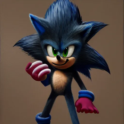 Image similar to a striking hyper real painting of Sonic the hedgehog , dark, metal, occult, by Glyn Smyth