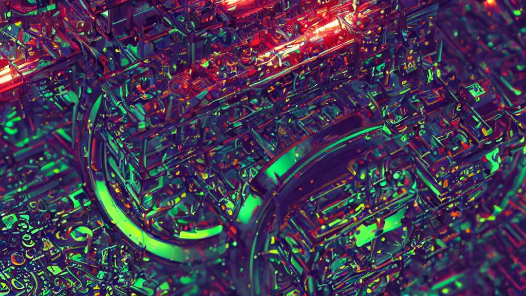 Image similar to a small machine conjuring!!!!!!! a picture!!!!! from noise, by pascal deraed, and diego gisbert llorens, cinematic closeup!!, colorful, intricate, clear, sharp, high contrast, luminous, 8 k render, volumetric lighting