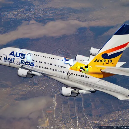 Image similar to Airbus a380 made of cheese, high quality aviation photograph, award winning