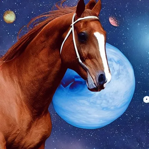 Prompt: “ an dappled horse riding a horse in astronaut suit above venus cloud ”