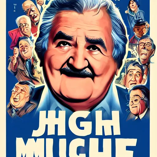 Image similar to poster for a romantic comedy movie starring jose mujica, movie poster, advertisement, high detail, sharp, digital art, trending on artstation