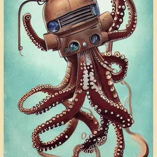 Image similar to 1 9 5 0 s retro future robot android octopus. muted colors. by jean baptiste monge