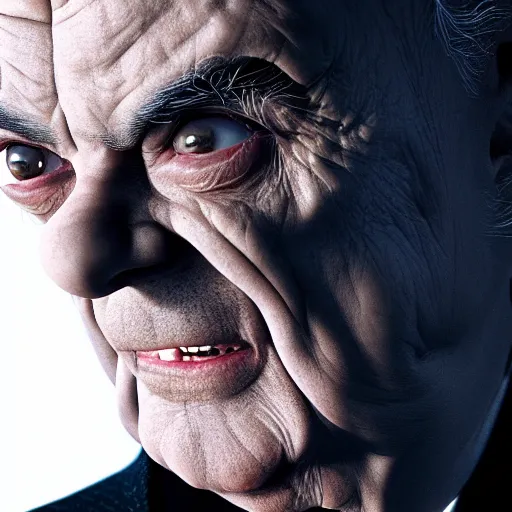 Image similar to mr. bean is darth sidious in star wars, 4 k, studio portrait, photography, cinematic lighting, highly detailed