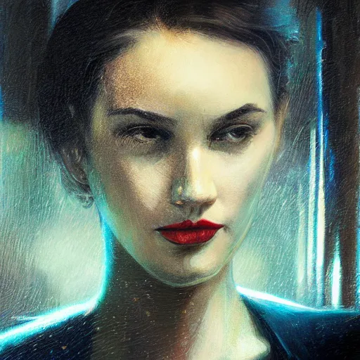 Image similar to detailed face of a woman, clockwork, moment, tectonic sky, skydome, bullet train, turbines, utopian, tech noir, wet reflections, prism, atmospheric, ambient, casey baugh, pj crook, syd mead, livia prima, edward hopper