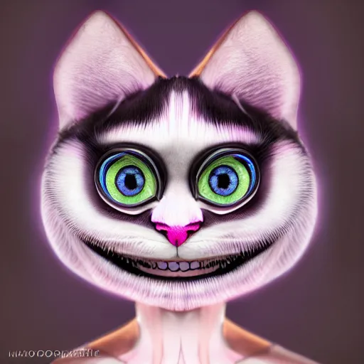 Prompt: vanishing cheshire cat, modelsociety, radiant skin, huge anime eyes, rtx on, perfect face, intricate, sony a 7 r iv, symmetric balance, polarizing filter, photolab, lightroom, 4 k, dolby vision, photography award