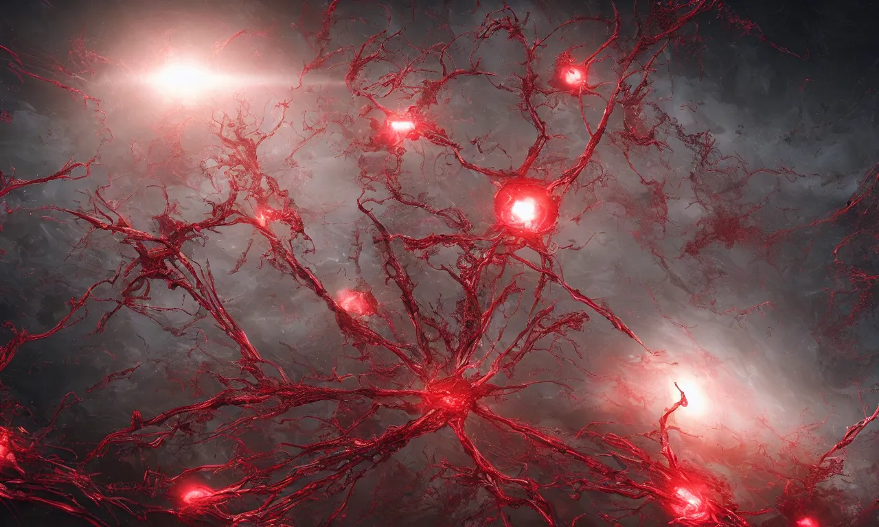 Image similar to A bloody red neurological network spanning across the galaxy,, realistic 4k octane beautifully detailed render, 4k post-processing, highly detailed, intricate complexity, epic composition, magical atmosphere, cinematic lighting, masterpiece, ultra hd