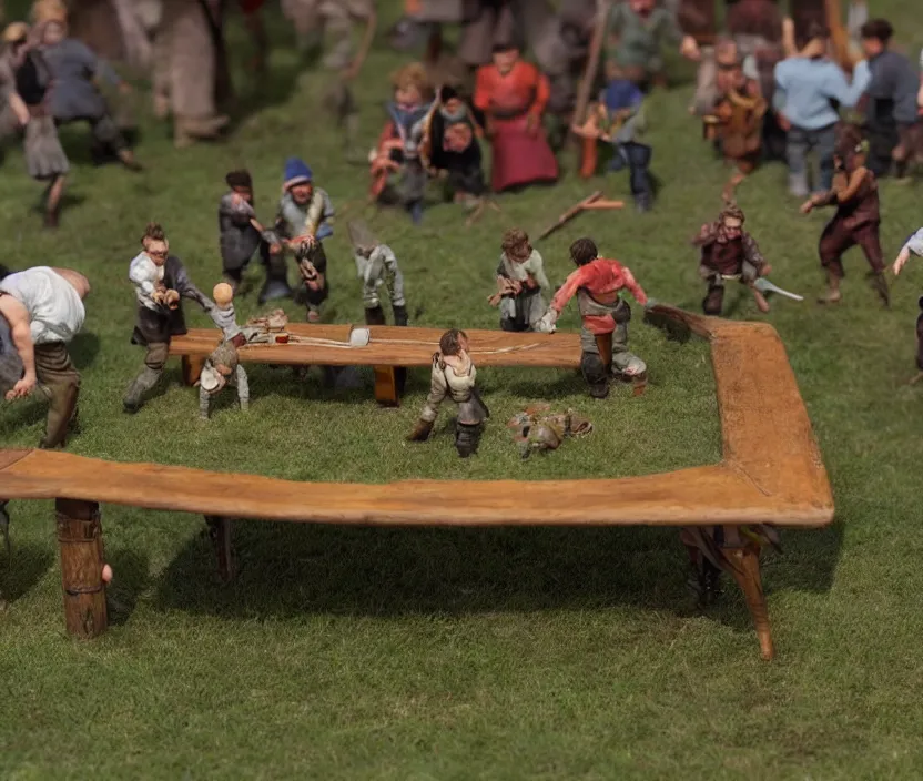 Image similar to subuteo game on a table but each player is Warwick Davis in the film Willow. 8k octane render unreal engine