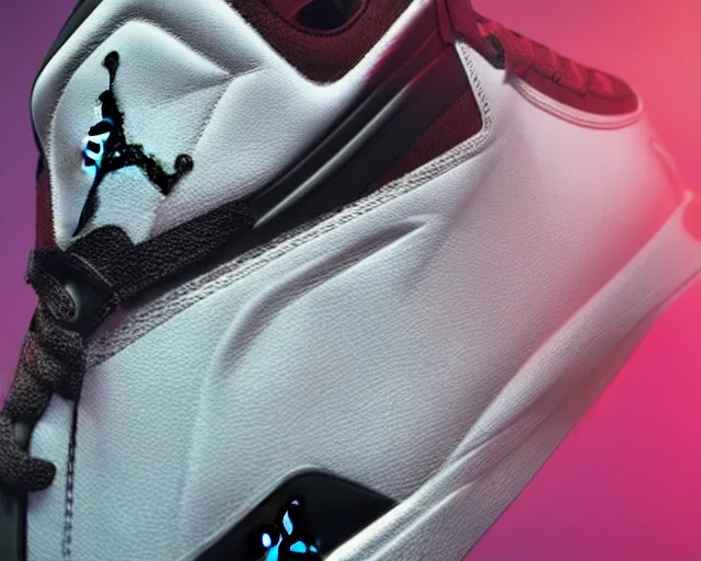 Image similar to 3D render of mid height air jordan sneakers with joker design, cinematic, studio lighting, award winning