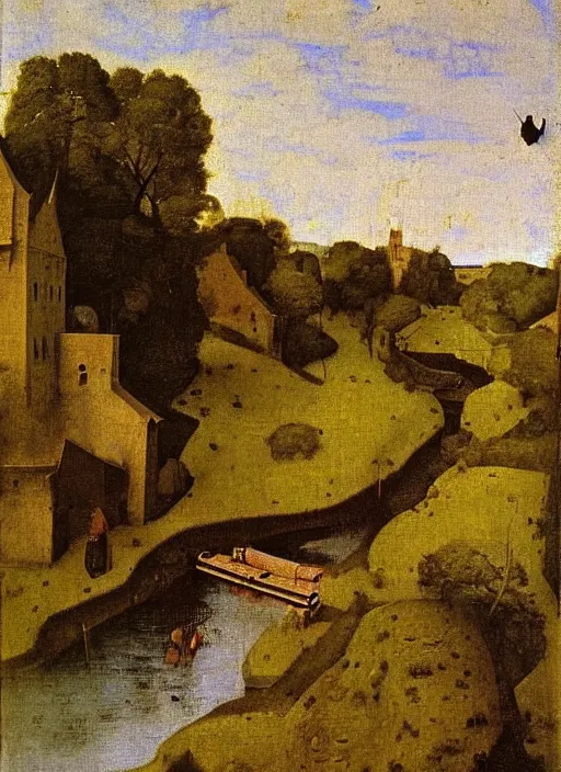 Image similar to water being in the river, medieval painting by Jan van Eyck, Johannes Vermeer