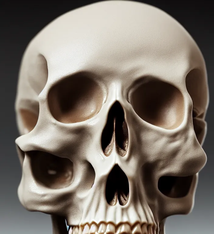 Prompt: Skull, A Close up photo-real delicate ceramic porcelain sculpture of a symmetrical ornate detailed in front of an intricate background by Victo Ngai and takato yamamoto, micro detail, backlit lighting, face in focus, subsurface scattering, translucent, thin porcelain, octane renderer, colorful, physically based rendering, japanese pottery, trending on cgsociety